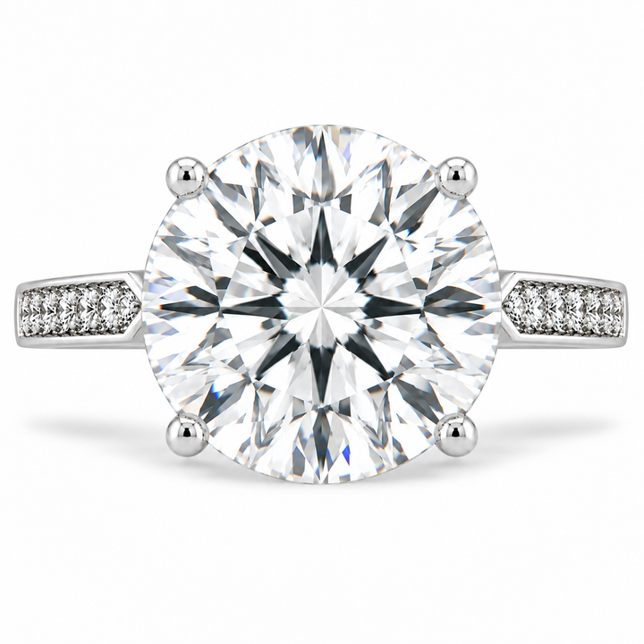 6 Carat Round Cut Lab-Grown Diamond Pavé 4-Prong Engagement Ring