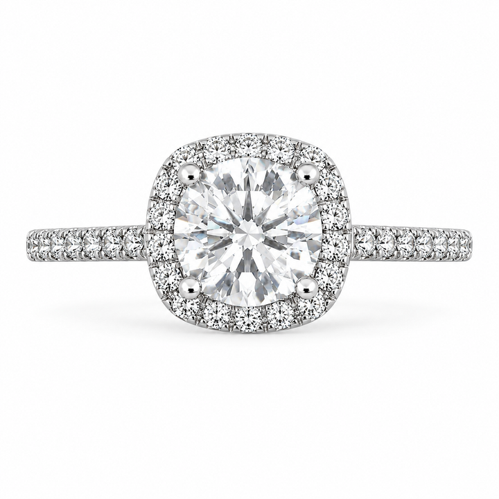 4 Carat Round Cut Lab-Grown Diamond Pavé Halo Engagement Ring