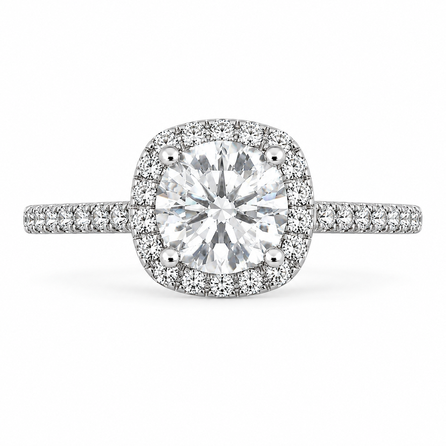 4 Carat Round Cut Lab-Grown Diamond Pavé Halo Engagement Ring