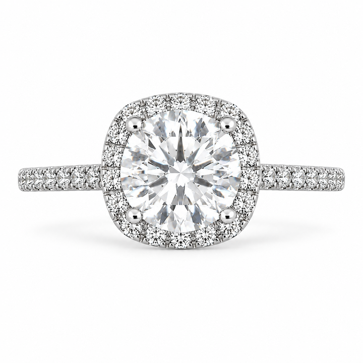 5 Carat Round Cut Lab-Grown Diamond Pavé Halo Engagement Ring