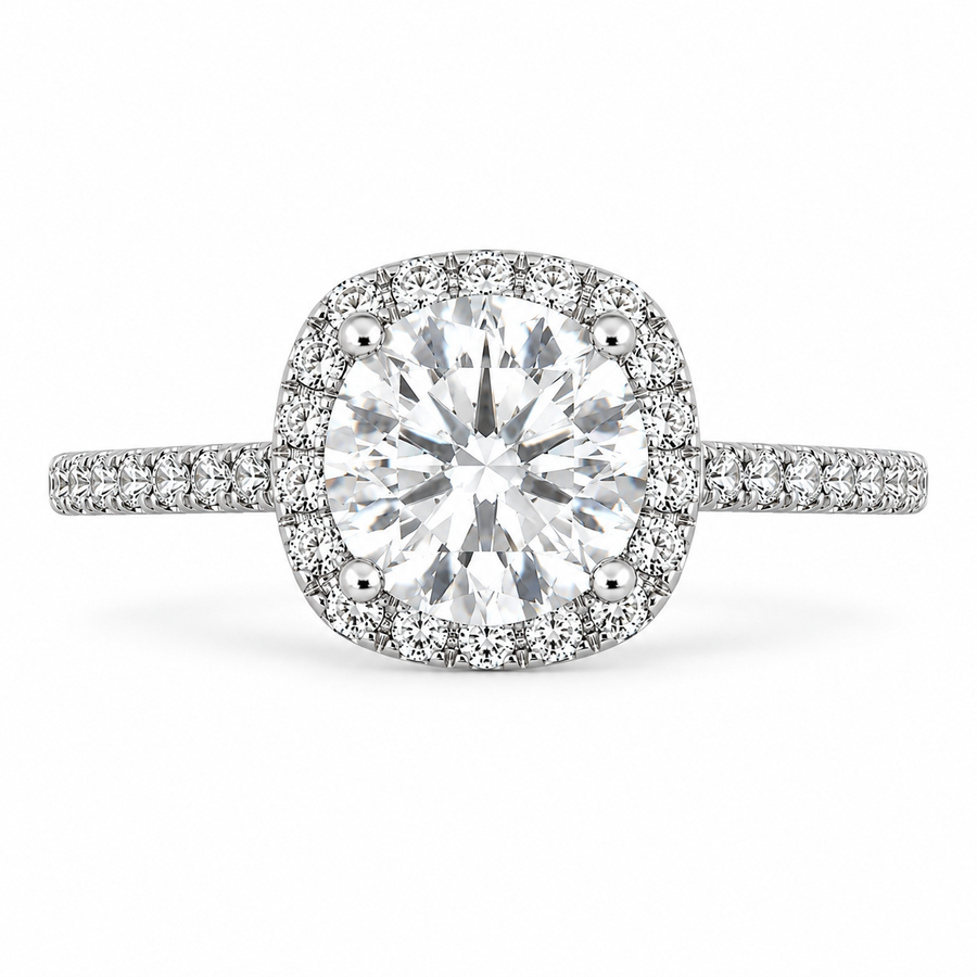 5 Carat Round Cut Lab-Grown Diamond Pavé Halo Engagement Ring