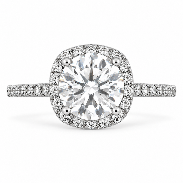 6 Carat Round Cut Lab-Grown Diamond Pavé Halo Engagement Ring