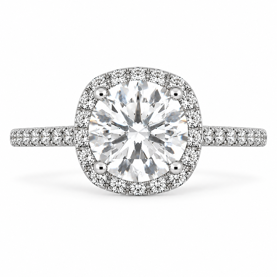 6 Carat Round Cut Lab-Grown Diamond Pavé Halo Engagement Ring