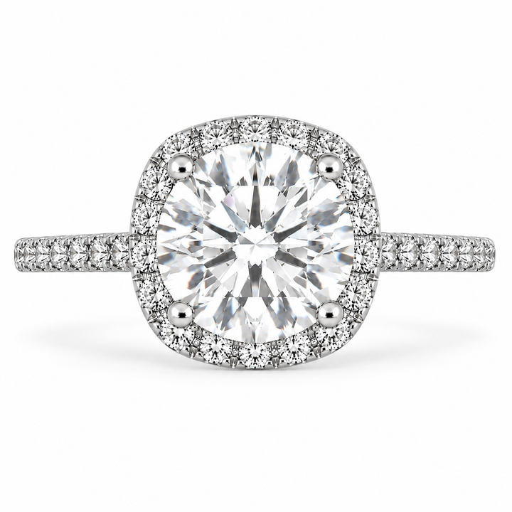 7 Carat Round Cut Lab-Grown Diamond Pavé Halo Engagement Ring