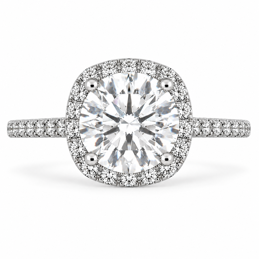 7 Carat Round Cut Lab-Grown Diamond Pavé Halo Engagement Ring