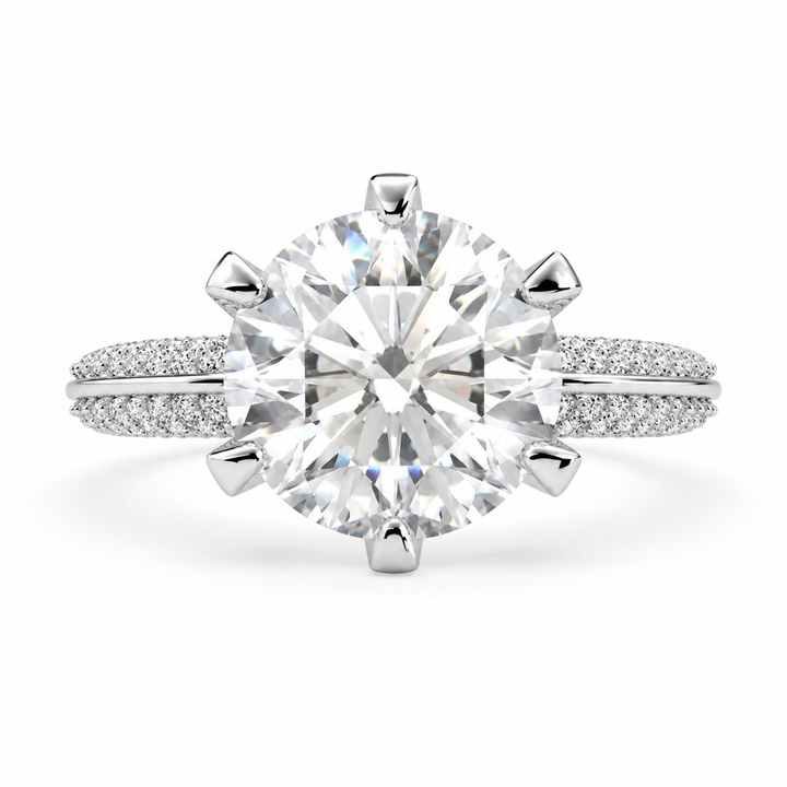 Daria 4 Carat Round Cut Lab-Grown Diamond Pavé 6-Prong Engagement Ring