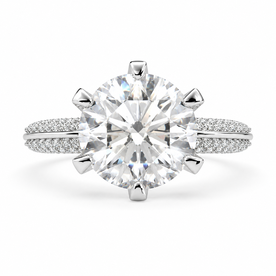 Daria 4 Carat Round Cut Lab-Grown Diamond Pavé 6-Prong Engagement Ring