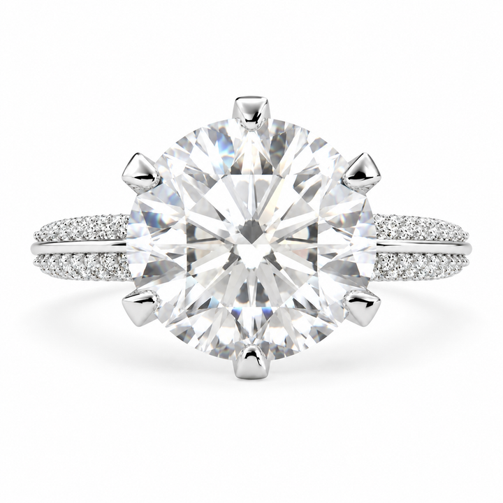 Daria 5 Carat Round Cut Lab-Grown Diamond Pavé 6-Prong Engagement Ring