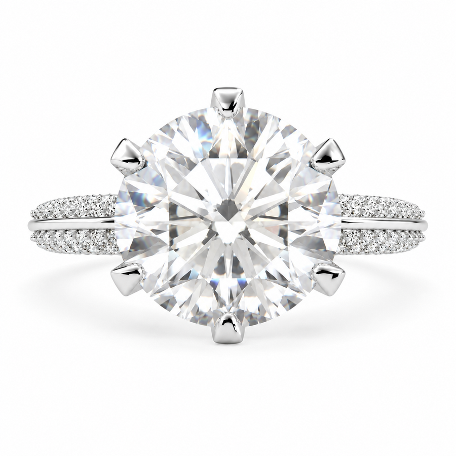Daria 5 Carat Round Cut Lab-Grown Diamond Pavé 6-Prong Engagement Ring