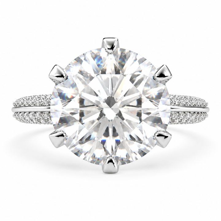 Daria 6 Carat Round Cut Lab-Grown Diamond Pavé 6-Prong Engagement Ring
