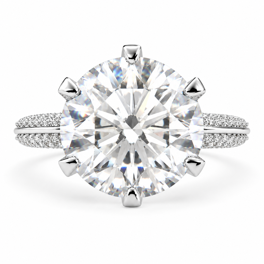Daria 6 Carat Round Cut Lab-Grown Diamond Pavé 6-Prong Engagement Ring