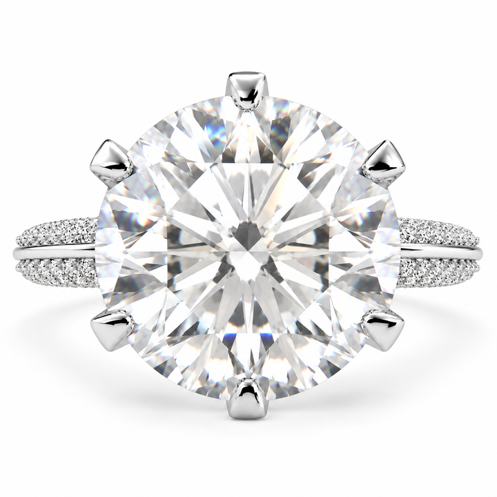 Daria 7 Carat Round Cut Lab-Grown Diamond Pavé 6-Prong Engagement Ring