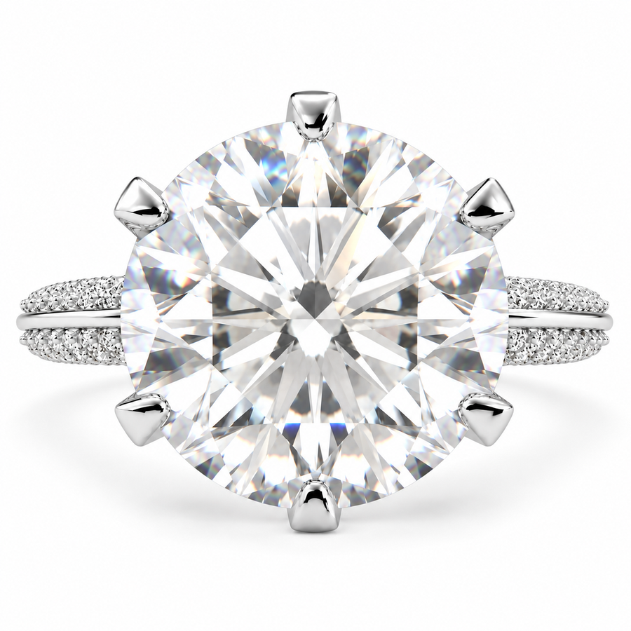 Daria 7 Carat Round Cut Lab-Grown Diamond Pavé 6-Prong Engagement Ring