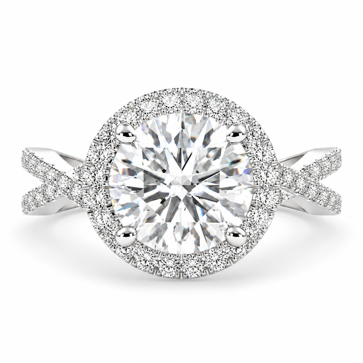 Ophelia 4 Carat Round Cut Lab-Grown Diamond Pavé Halo Split Shank Engagement Ring
