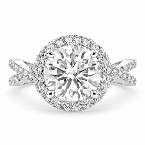 Ophelia 3 CT Round Cut Lab-Grown Diamond Pavé Halo Split Shank Engagement Ring