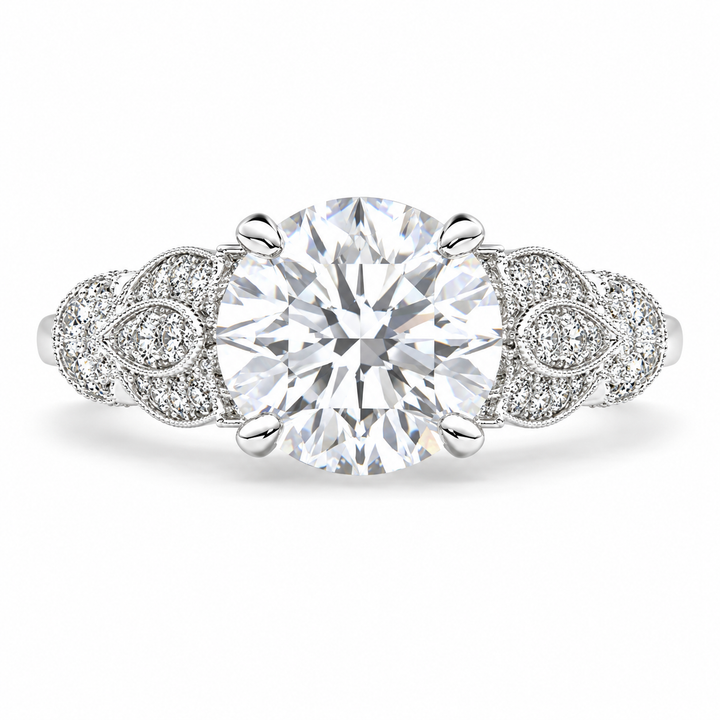Nadia 4 Carat Round Cut Lab-Grown Diamond Pavé Milgrain Engagement Ring
