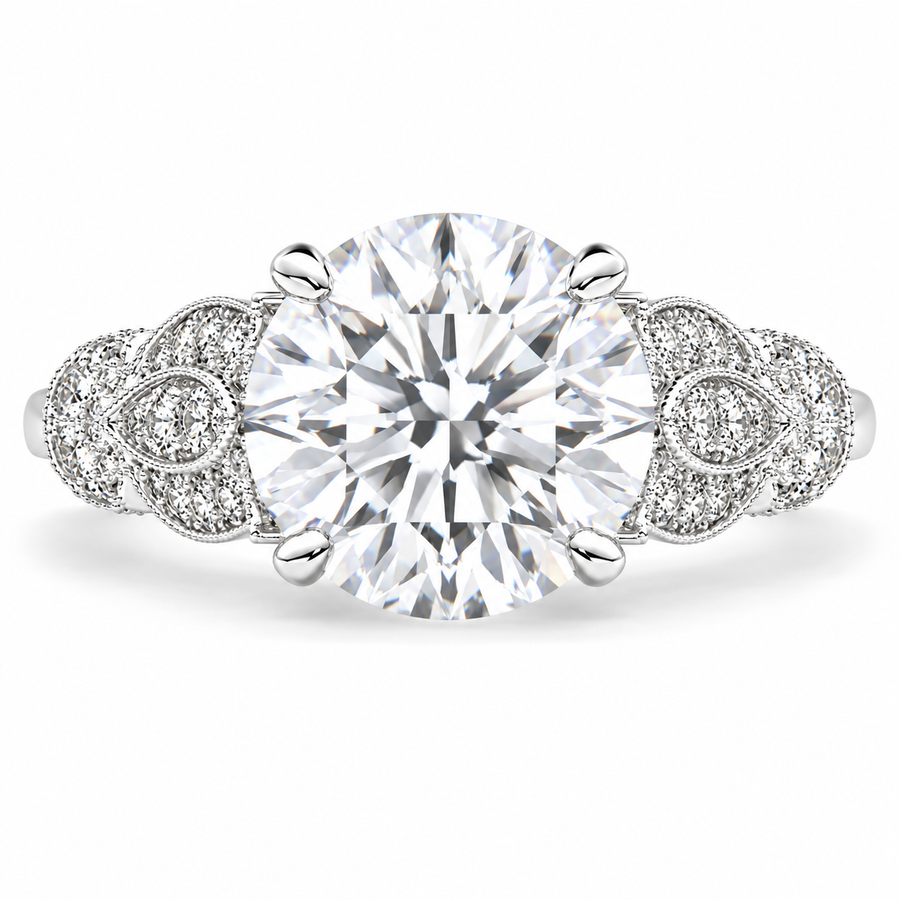 Nadia 5 Carat Round Cut Lab-Grown Diamond Pavé Milgrain Engagement Ring