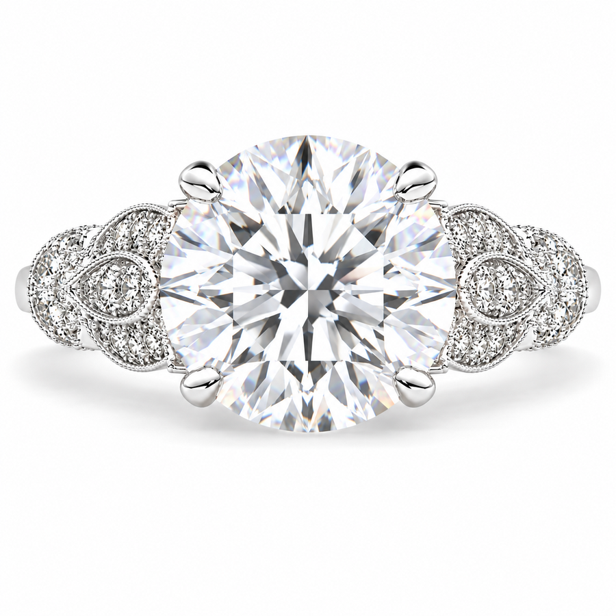 Nadia 6 Carat Round Cut Lab-Grown Diamond Pavé Milgrain Engagement Ring