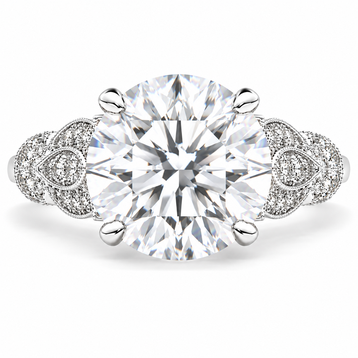 Nadia 7 Carat Round Cut Lab-Grown Diamond Pavé Milgrain Engagement Ring