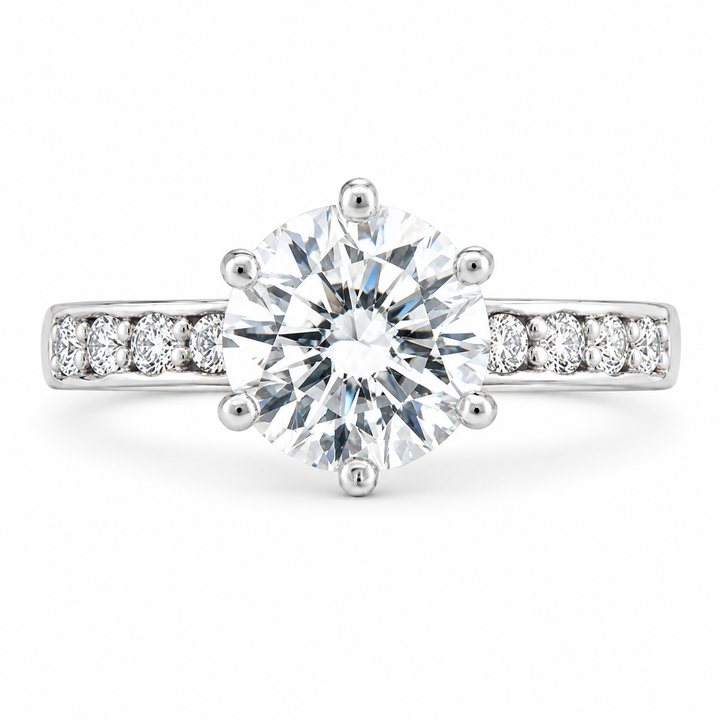 Mia 4 Carat Round Cut Lab-Grown Diamond Pavé 6-Prong Engagement Ring