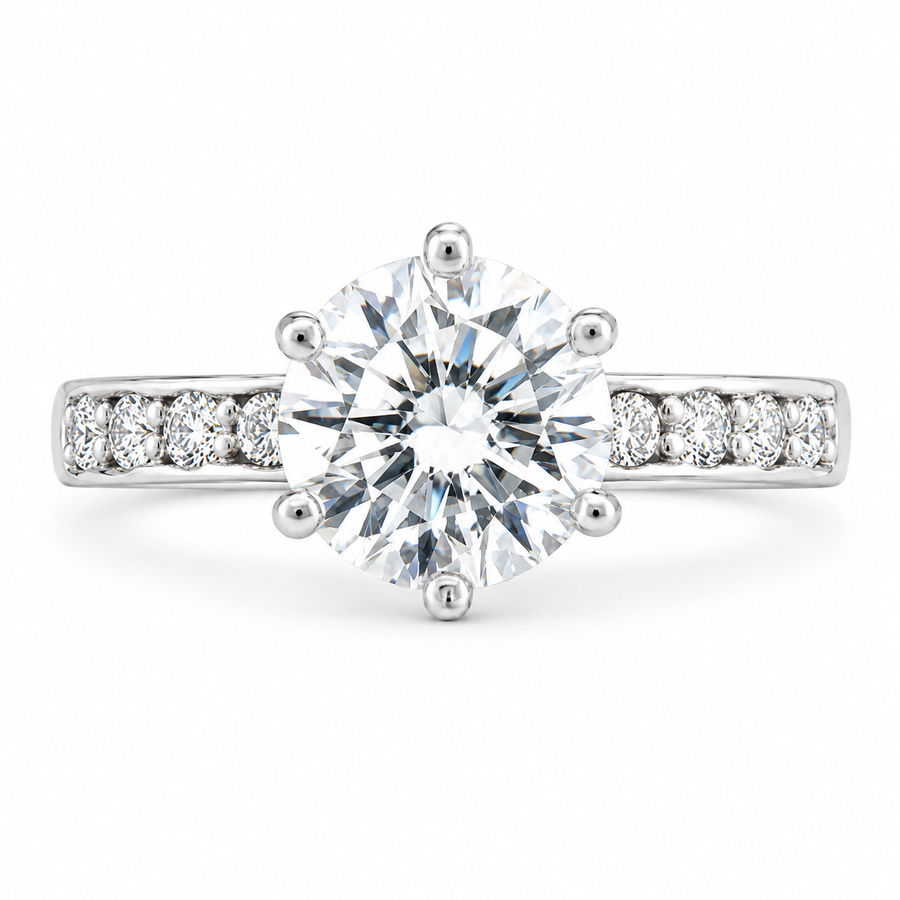 Mia 4 Carat Round Cut Lab-Grown Diamond Pavé 6-Prong Engagement Ring