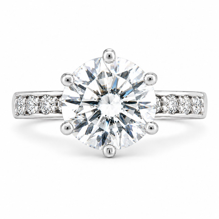 Mia 5 Carat Round Cut Lab-Grown Diamond Pavé 6-Prong Engagement Ring