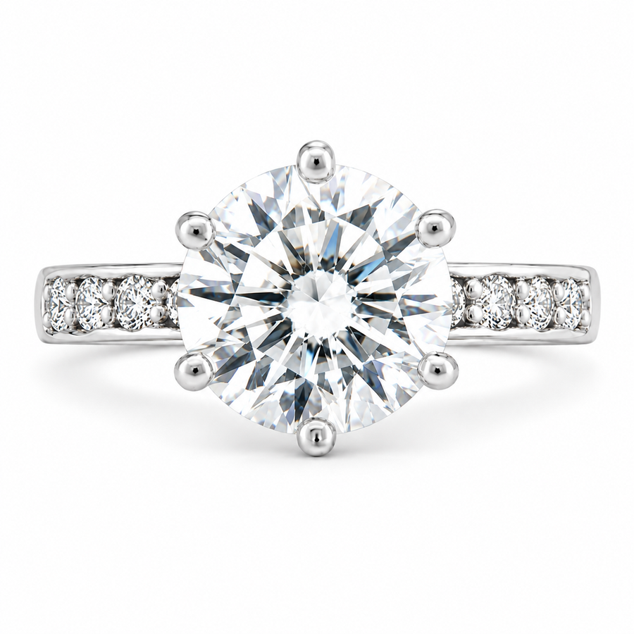 Mia 5 Carat Round Cut Lab-Grown Diamond Pavé 6-Prong Engagement Ring