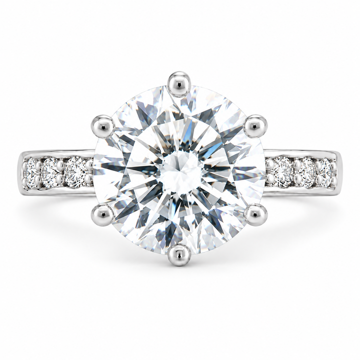 Mia 6 Carat Round Cut Lab-Grown Diamond Pavé 6-Prong Engagement Ring