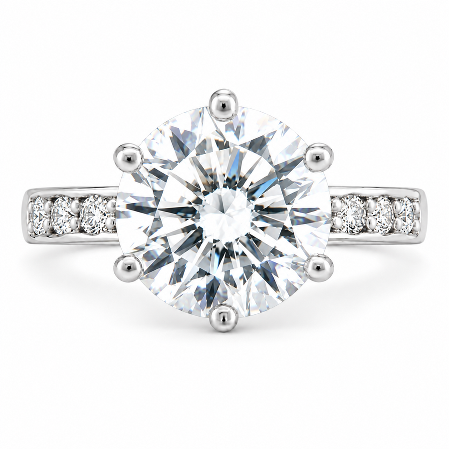 Mia 6 Carat Round Cut Lab-Grown Diamond Pavé 6-Prong Engagement Ring