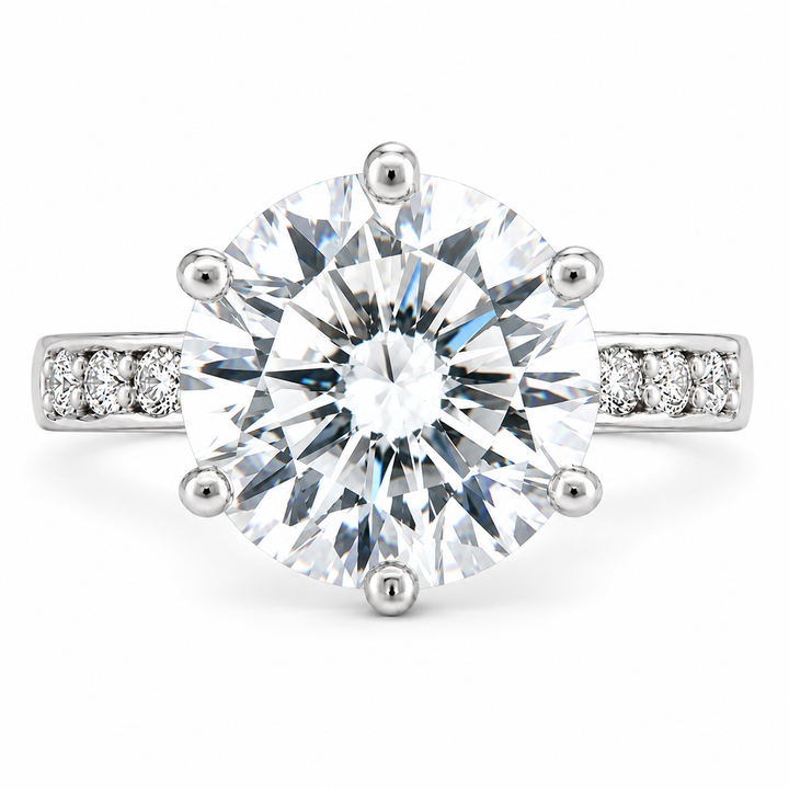 Mia 7 Carat Round Cut Lab-Grown Diamond Pavé 6-Prong Engagement Ring
