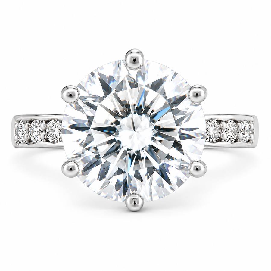 Mia 7 Carat Round Cut Lab-Grown Diamond Pavé 6-Prong Engagement Ring