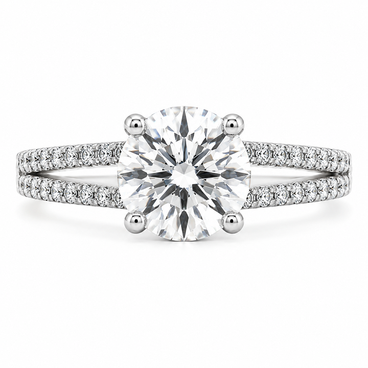 Gabriella 4 Carat Round Cut Lab-Grown Diamond Pavé 4-Prong Engagement Ring