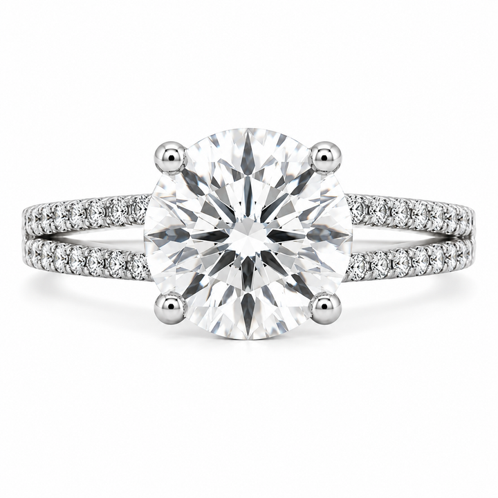 Gabriella 5 Carat Round Cut Lab-Grown Diamond Pavé 4-Prong Engagement Ring