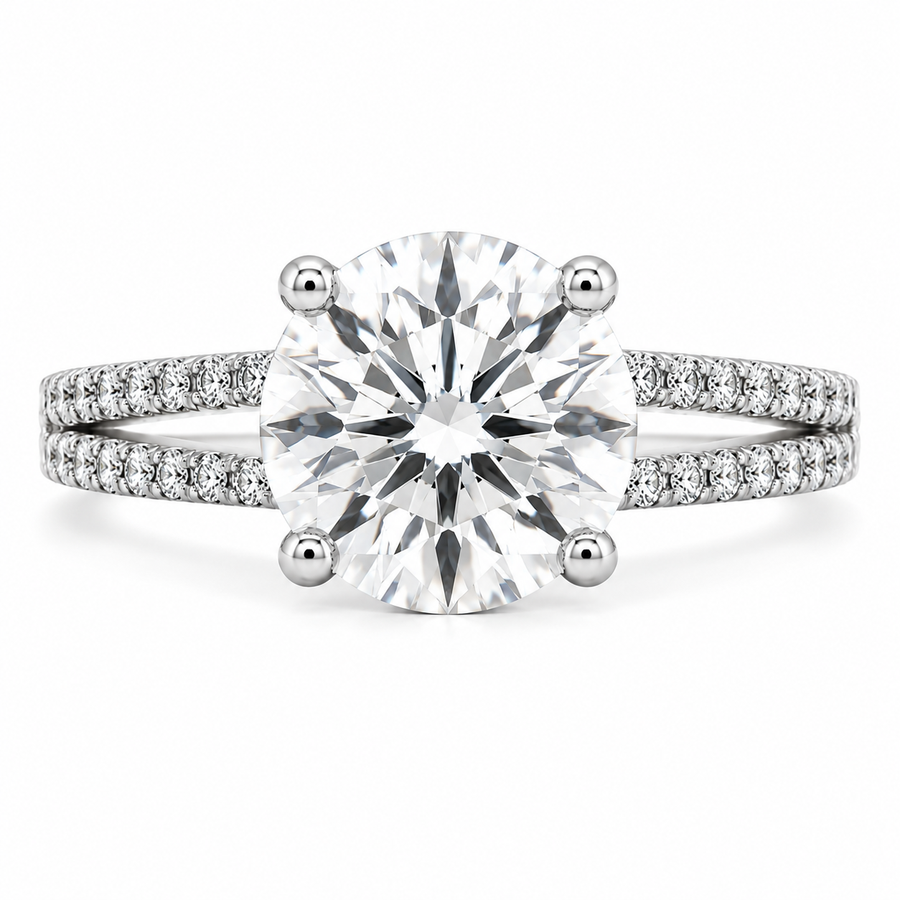 Gabriella 5 Carat Round Cut Lab-Grown Diamond Pavé 4-Prong Engagement Ring