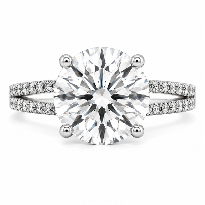 Gabriella 6 Carat Round Cut Lab-Grown Diamond Pavé 4-Prong Engagement Ring