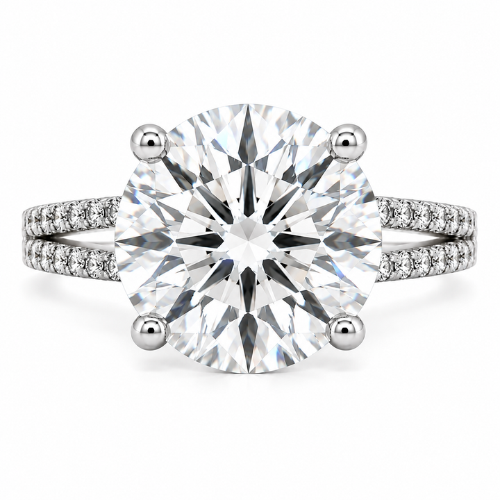 Gabriella 7 Carat Round Cut Lab-Grown Diamond Pavé 4-Prong Engagement Ring