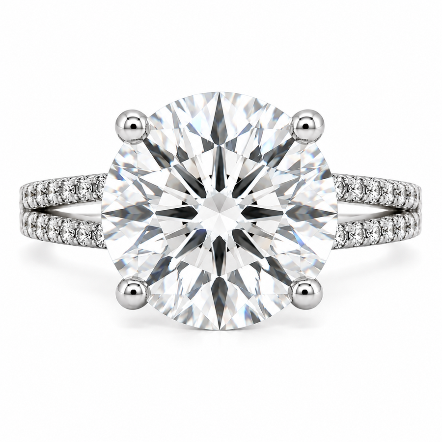 Gabriella 7 Carat Round Cut Lab-Grown Diamond Pavé 4-Prong Engagement Ring