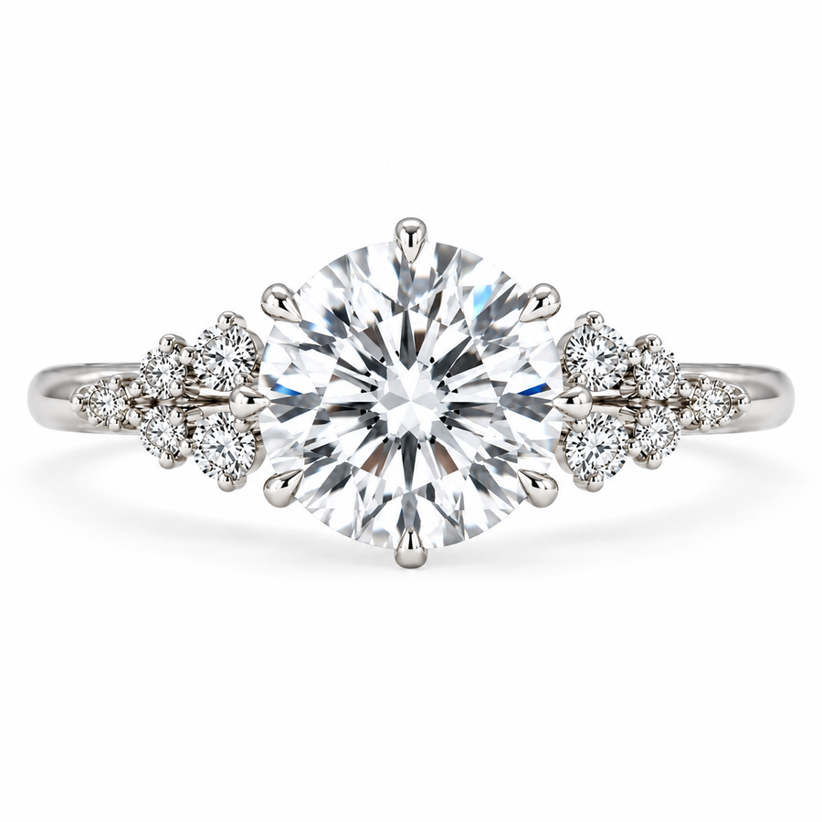 6 Carat Round Cut Lab-Grown Diamond Three-Stone Engagement Ring in 14K White Gold