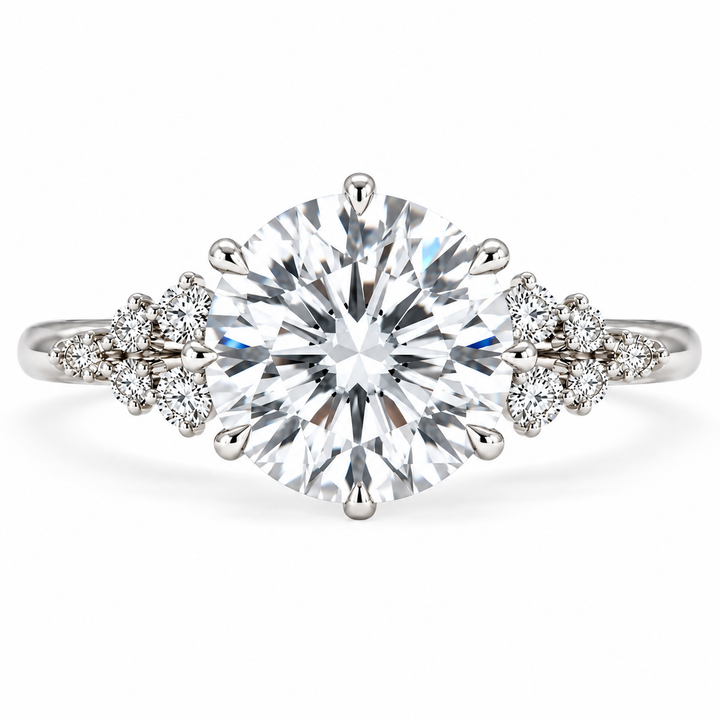 7 Carat Round Cut Lab-Grown Diamond Three-Stone Engagement Ring in 14K White Gold