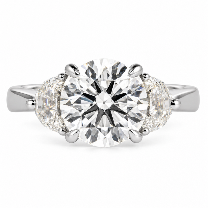 4 Carat Round Cut Lab-Grown Diamond Half Moon Three-Stone Engagement Ring
