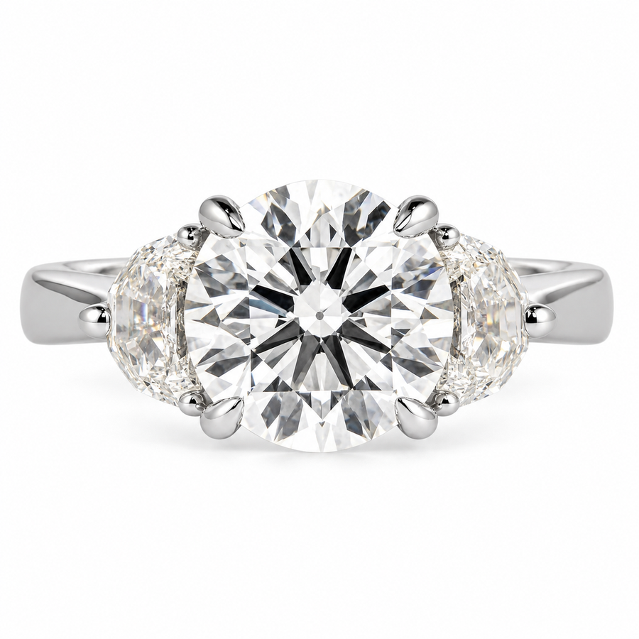 4 Carat Round Cut Lab-Grown Diamond Half Moon Three-Stone Engagement Ring