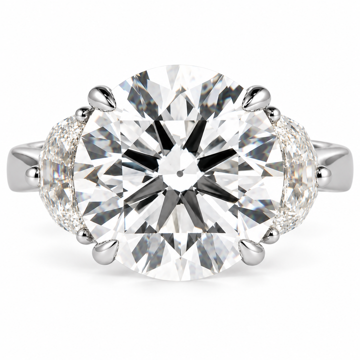 7 Carat Round Cut Lab-Grown Diamond Half Moon Three-Stone Engagement Ring