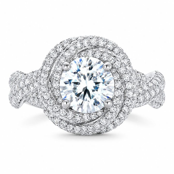 4 Carat Round Brilliant Cut Lab-Grown Diamond Criss-Cross Pavé Knot Engagement Ring
