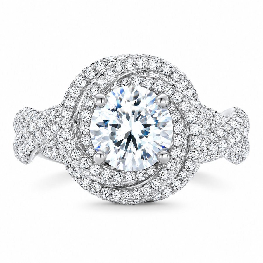 4 Carat Round Brilliant Cut Lab-Grown Diamond Criss-Cross Pavé Knot Engagement Ring