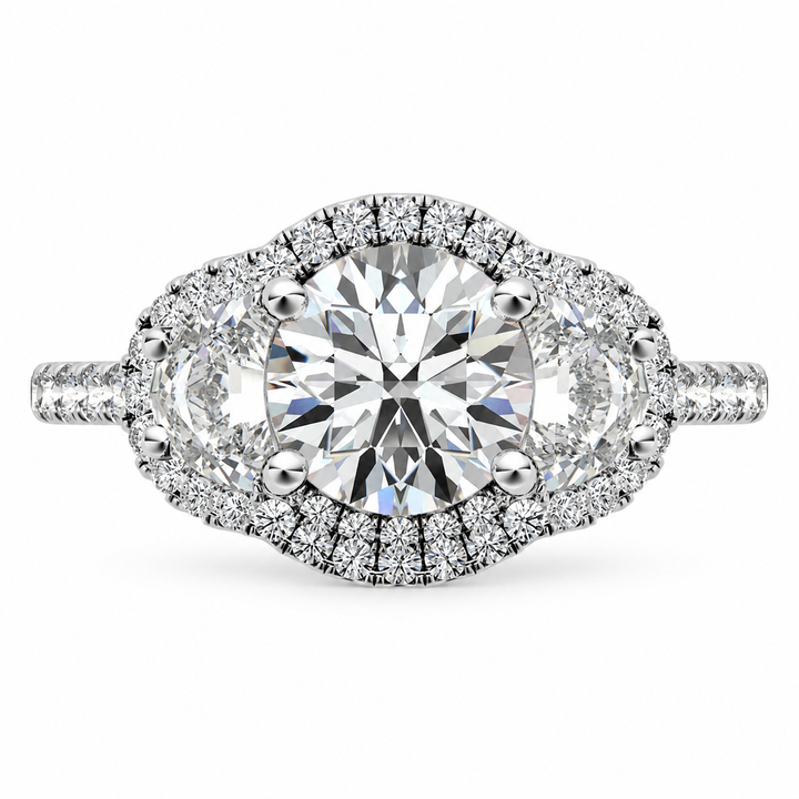 4 Carat Round Cut Lab-Grown Diamond Half Moon Halo Engagement Ring