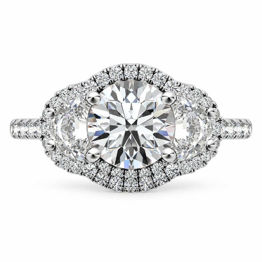 4 Carat Round Cut Lab-Grown Diamond Half Moon Halo Engagement Ring