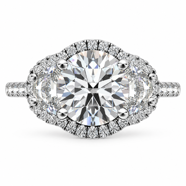 5 Carat Round Cut Lab-Grown Diamond Half Moon Halo Engagement Ring