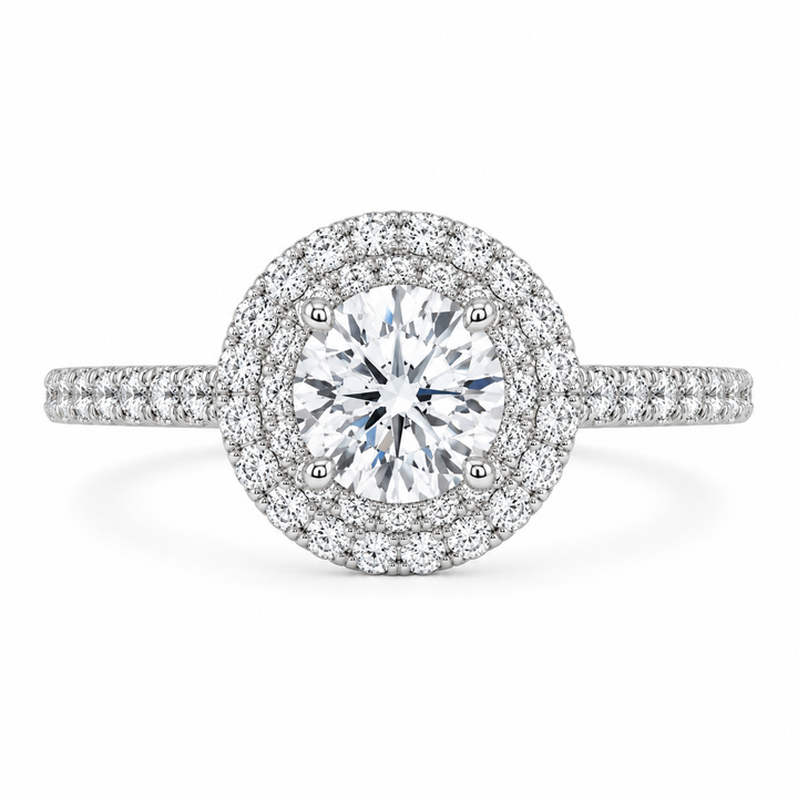 4 Carat Round Brilliant Lab-Grown Diamond Double Halo Engagement Ring in 14K White Gold