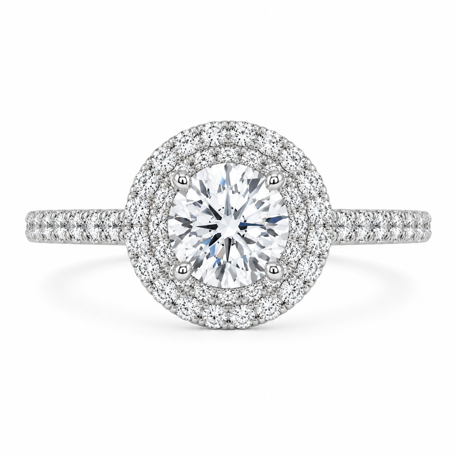 4 Carat Round Brilliant Lab-Grown Diamond Double Halo Engagement Ring in 14K White Gold