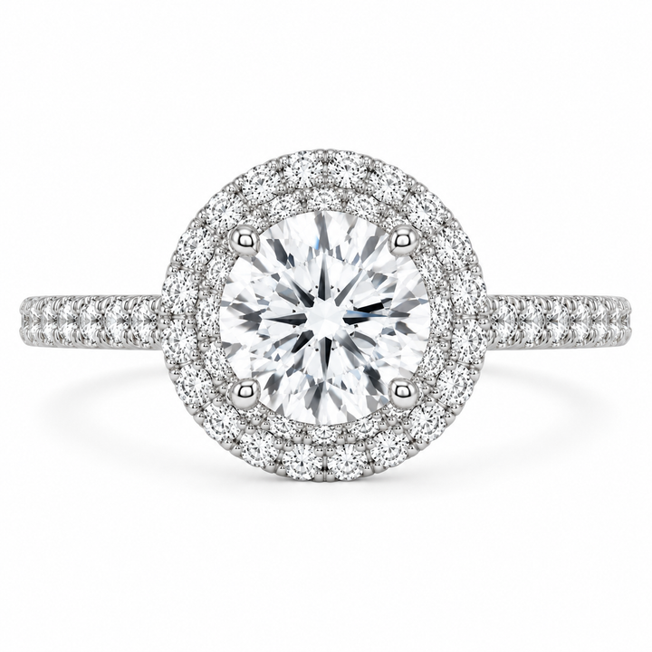 5 Carat Round Brilliant Lab-Grown Diamond Double Halo Engagement Ring in 14K White Gold